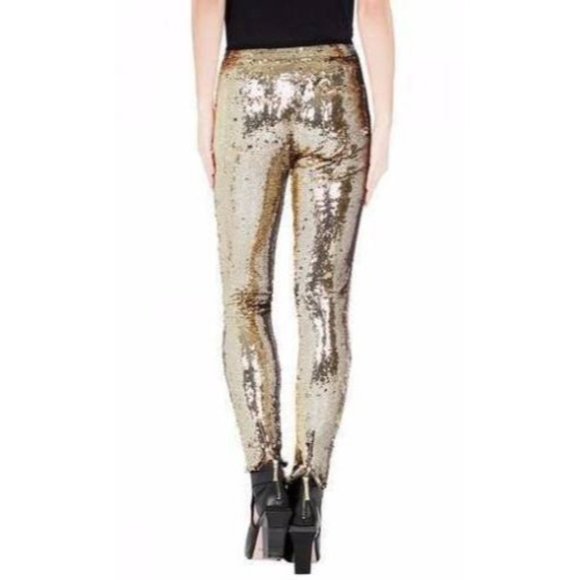 SASS & BIDE "Vinyl Rendition" Gold Sequinned STRETCH PENCIL PANTS NWT S1E1 - Picture 4 of 5